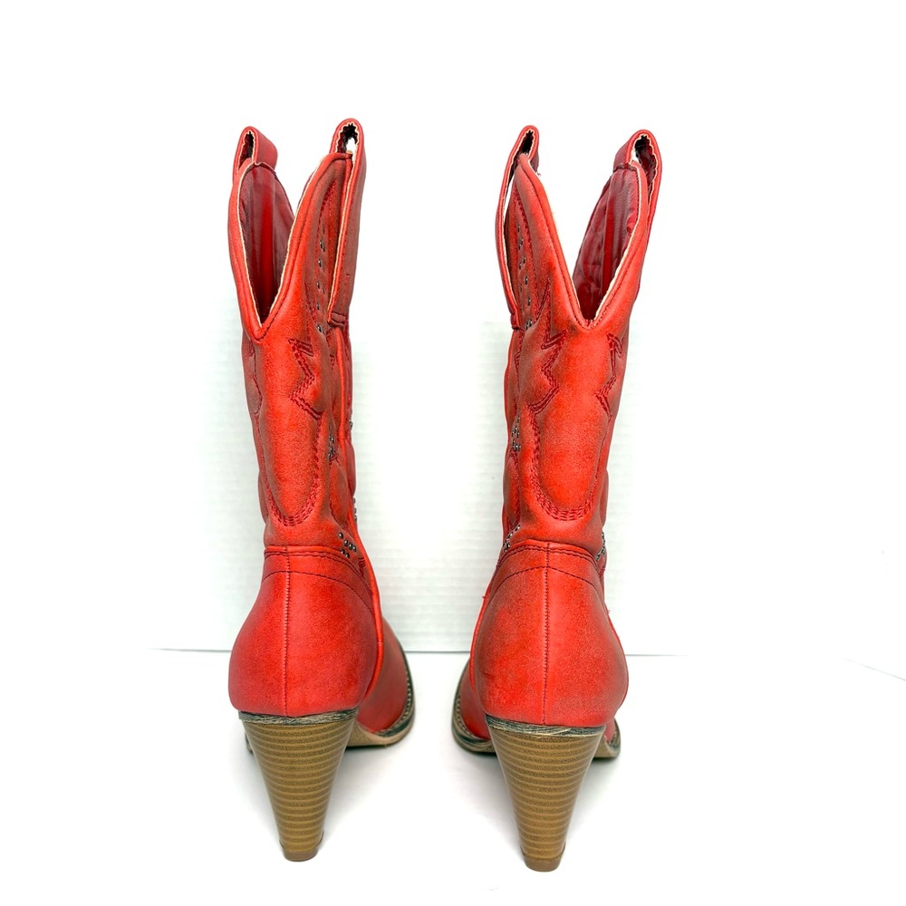 Very Volatile Red Cowgirl Boots Distressed Western Coastal Cowgirl Vegan Size 7 - Picture 5 of 12